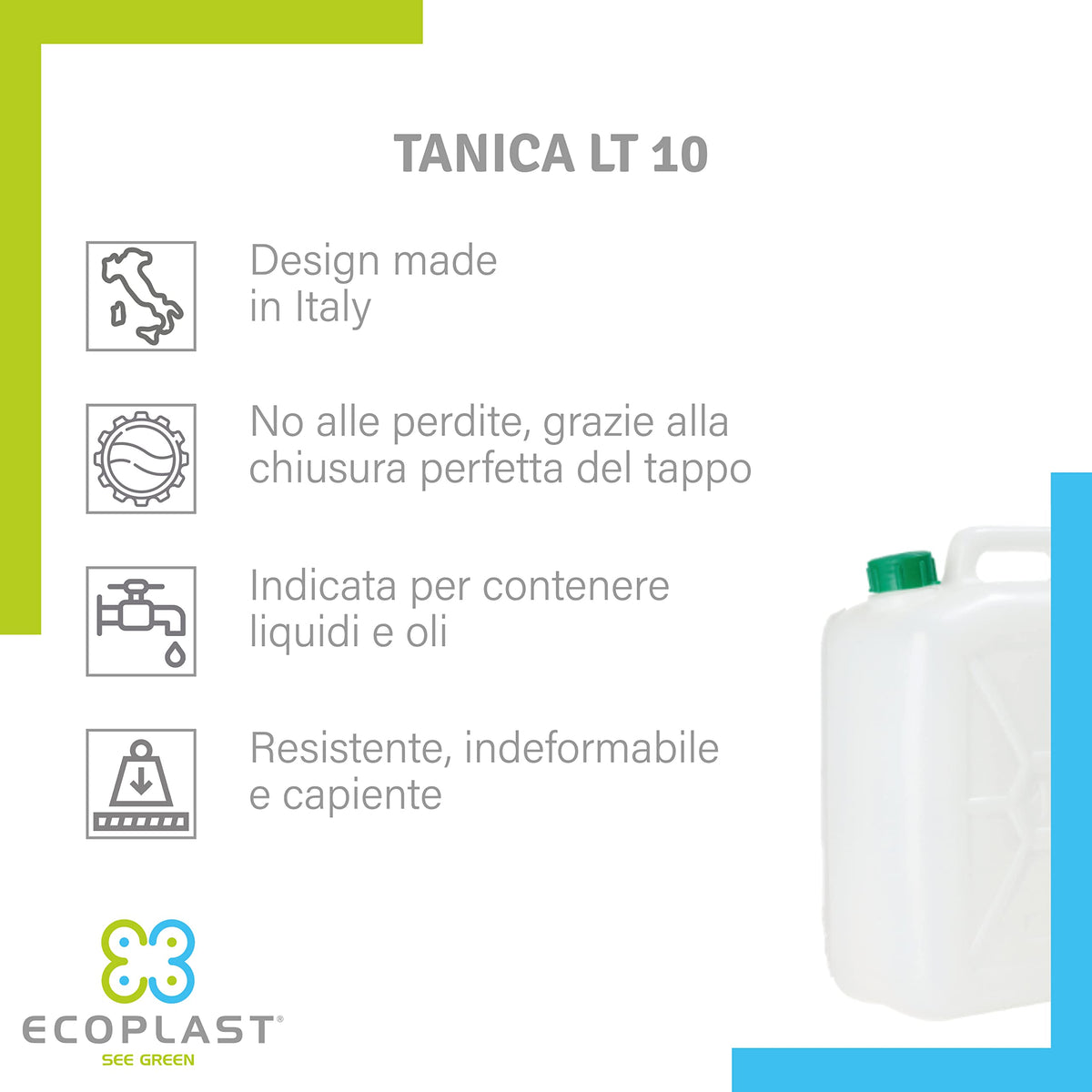 Tanica Ecoplast 5-10-15-20L Tappo Ermetico Made in Italy