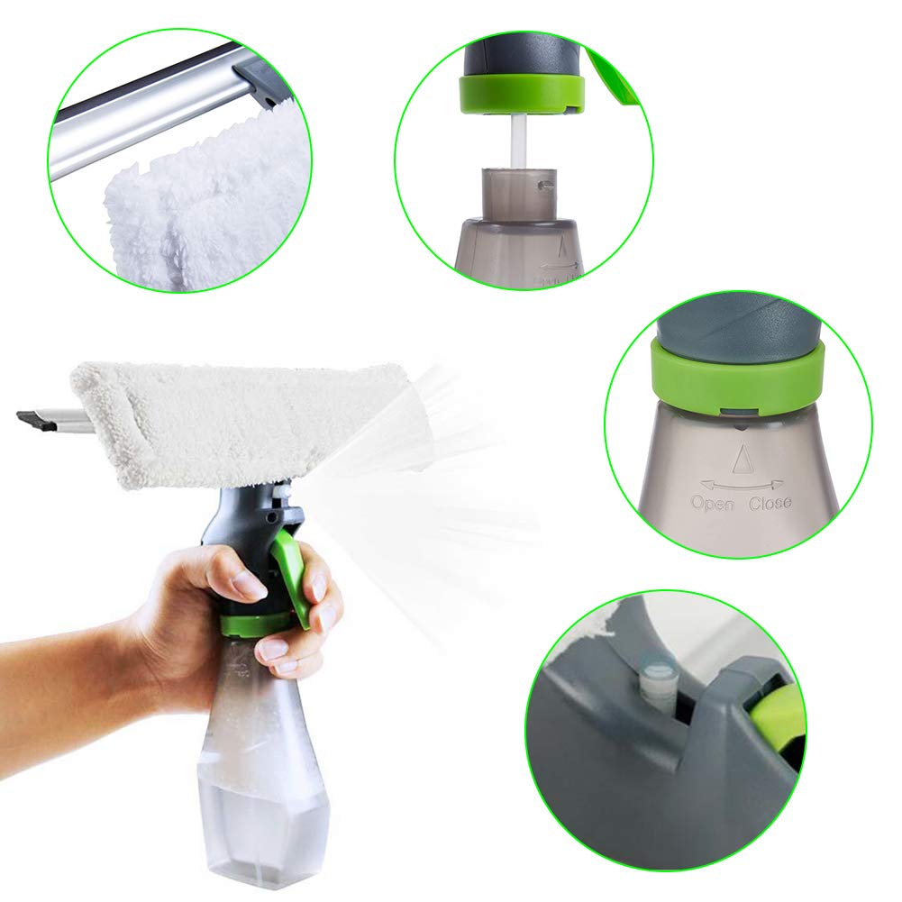 Nettoyant vitres 3 en 1 multi-usages avec pulvérisateur intégré et chiffon en microfibre pour le nettoyage des vitres et fenêtres, env. 26,5 x 25,5 cm (blanc)