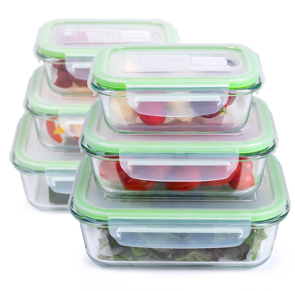 Set 6 Contenitori Vetro Borosilicato Ermetico 370-1050ml