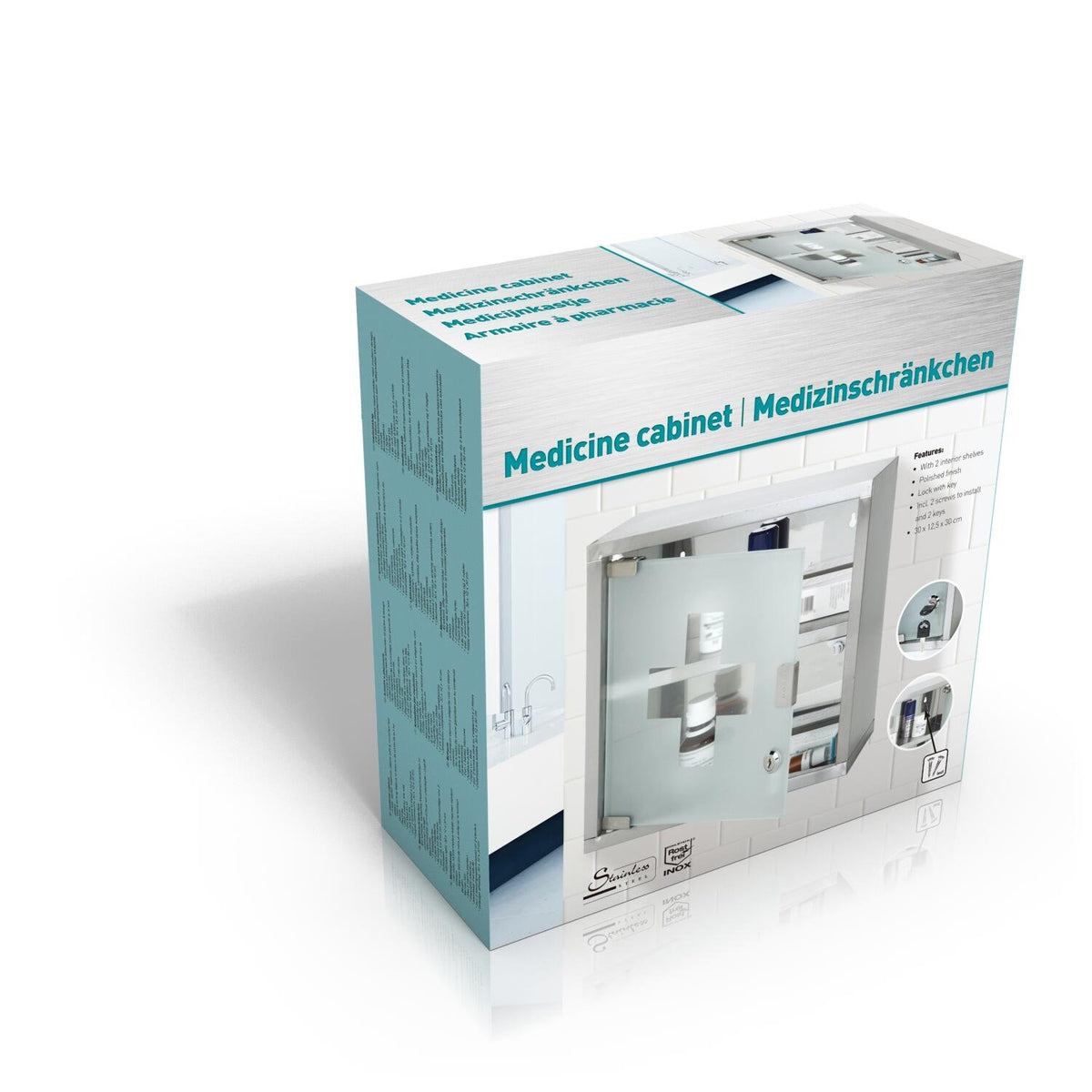 Armadio Medicinale Bianco Vetro 30x12x30cm Armadietto Parete