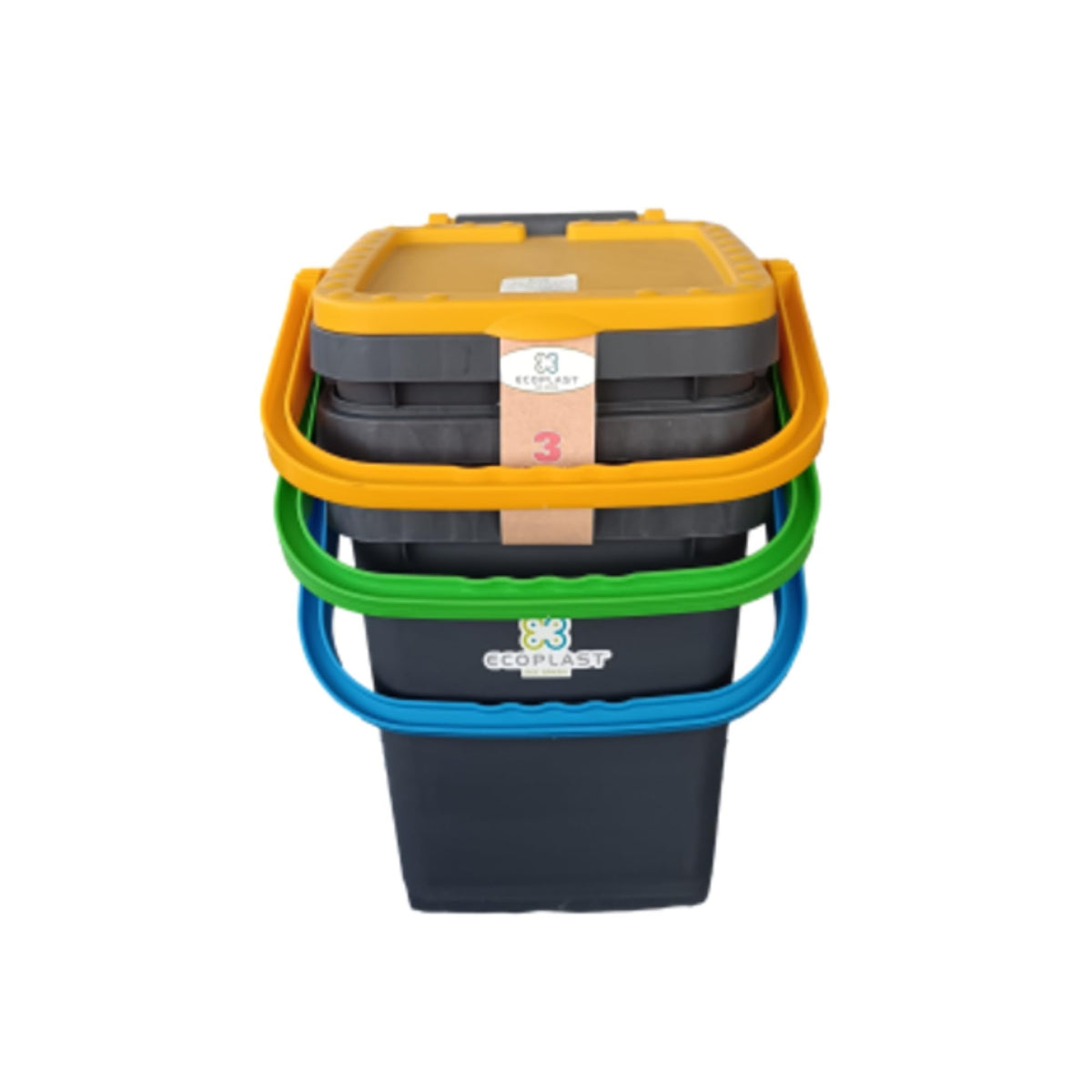 Ecoplast | Set of 20-Liter Waste Bins, Assorted Colors (Yellow/Green/Blue), 34.5 x 34.5 x 34.5 cm, Made in Italy