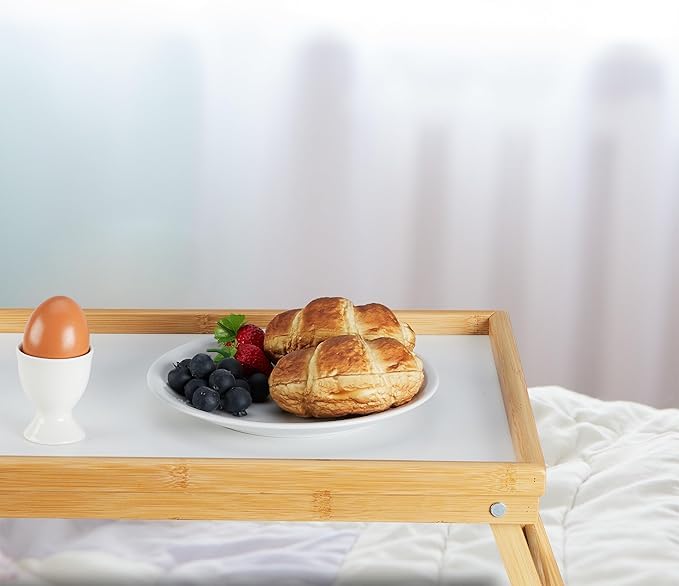 FERCASASHOP - Bed Tray, Armchair Tray, Folding Bamboo Tray, Breakfast Tray, with Folding Legs, Natural Color, Brown, 31x50x23.5 cm