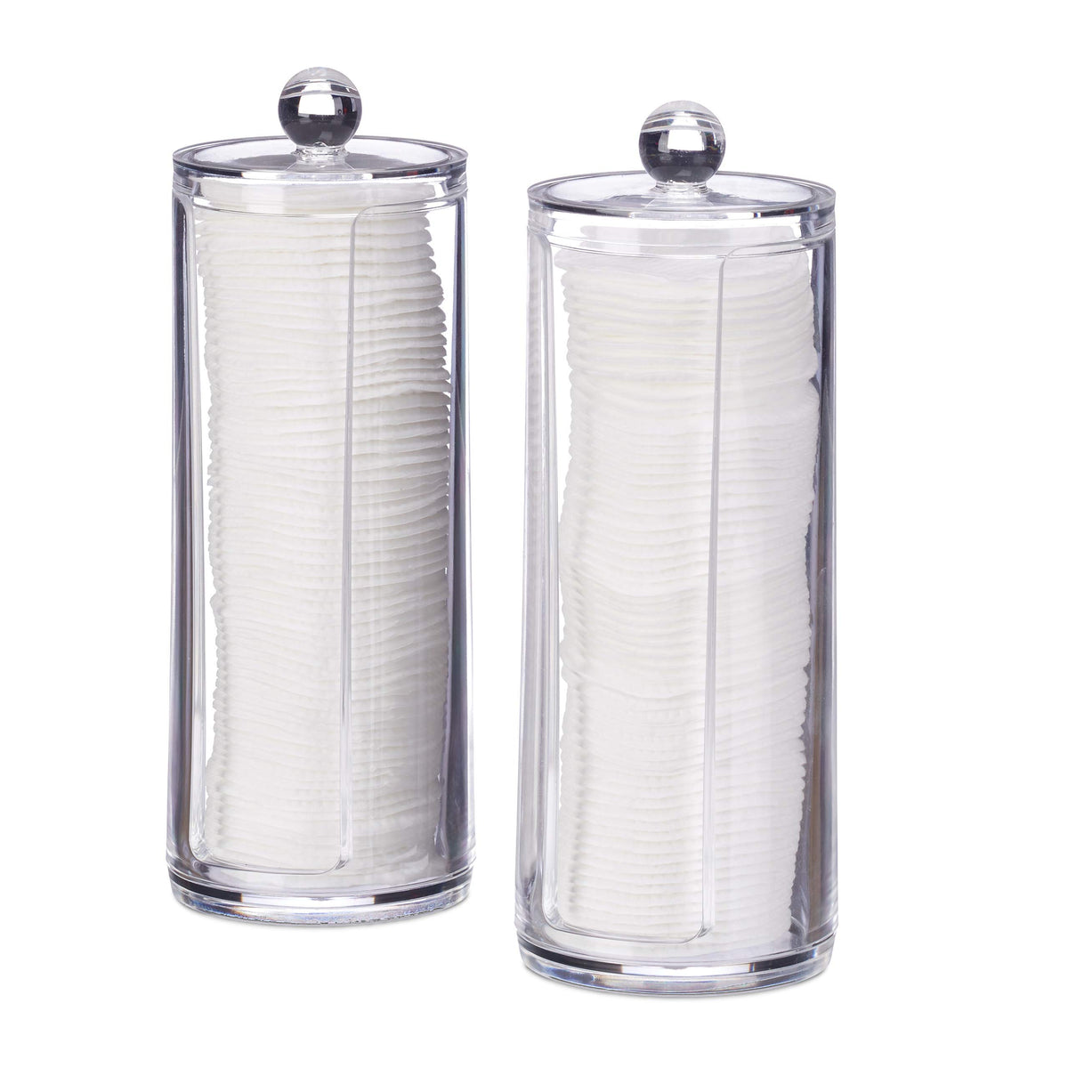Relaxdays Set of 2 Cotton Pad Dispensers, Acrylic, Cylindrical, with Lid, Bathroom, 20 x 7 cm, Various Colours
