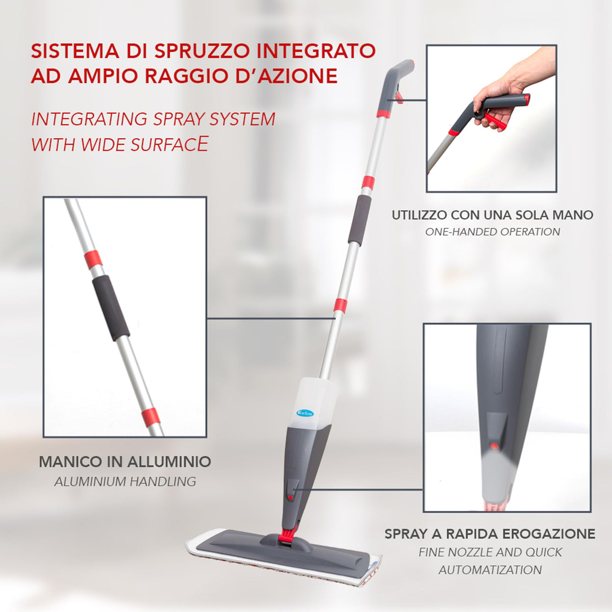 Scopa Lavapavimenti Spray Microfibra 130cm Alluminio