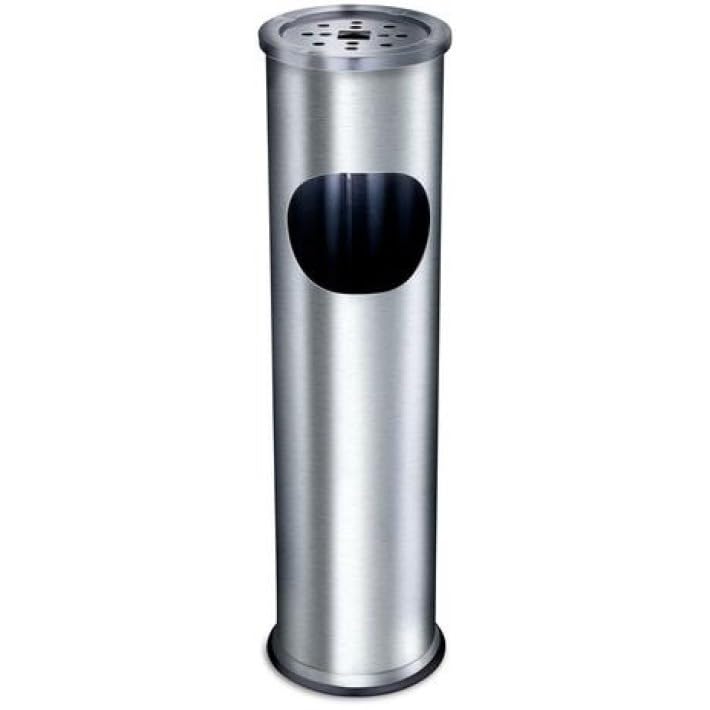 Cendrier de sol rond en acier inoxydable, diamètre 15 cm, hauteur 56 cm, pour une utilisation intérieure et extérieure. Disponible en 2 couleurs.
