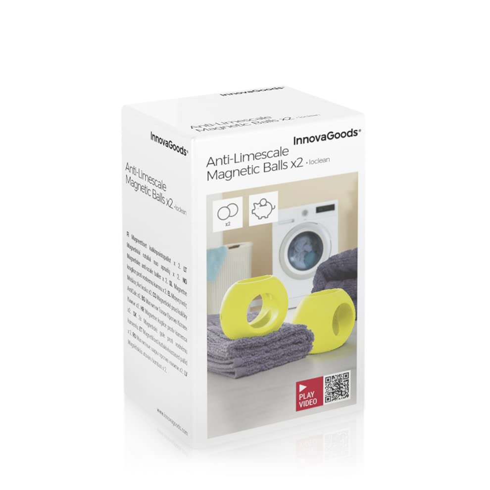 InnovaGoods - Lot de 2 billes magnétiques anticalcaires Ioclean, écologiques, réutilisables, économes en énergie, idéales pour lave-linge et lave-vaisselle, jaunes, en plastique