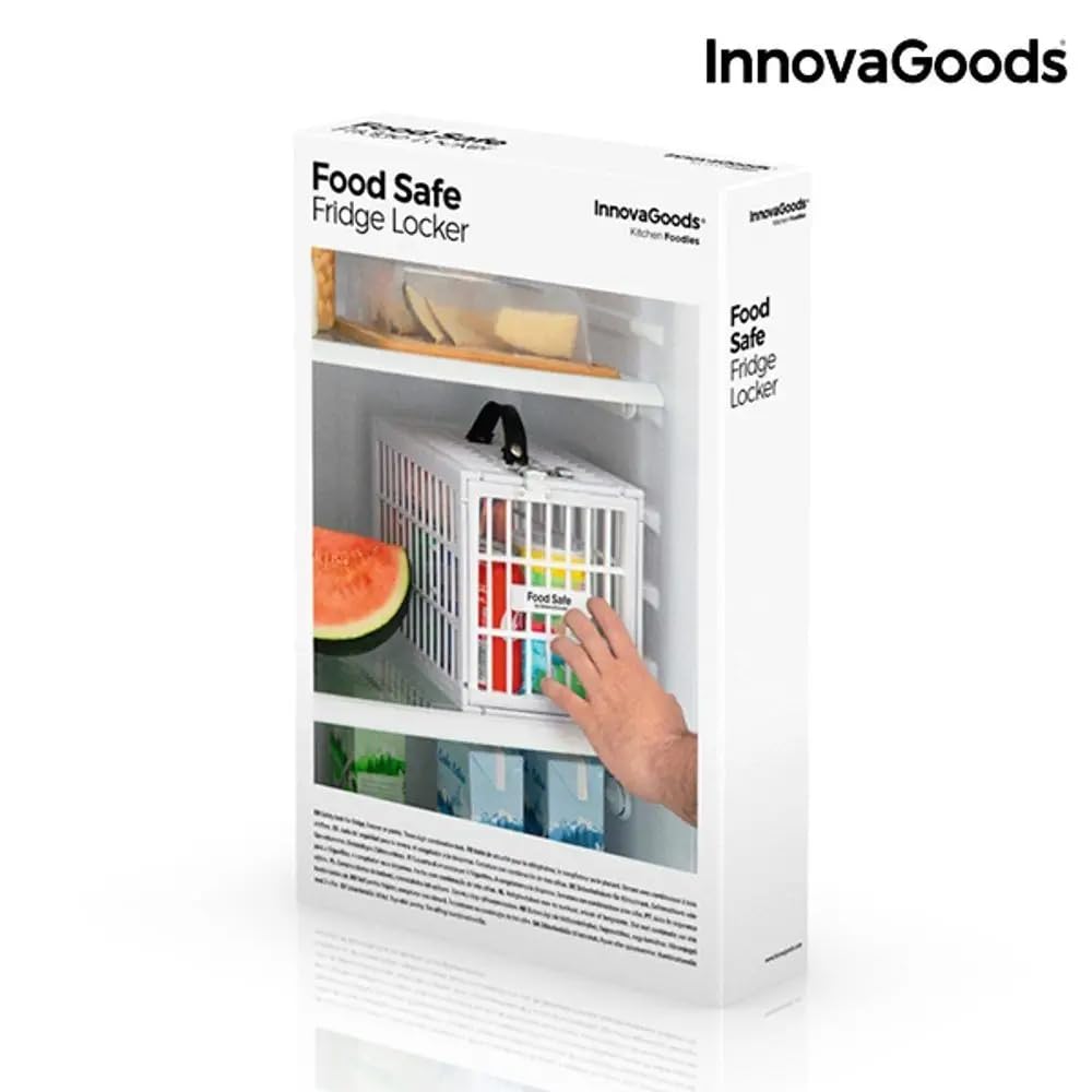 InnovaGoods - Food Safe Refrigerator Safety Cage, Safe Food Storage, Modern and Functional Design, 3-Digit Combination Lock, White, 28 x 19 x 19 cm, Packaging in 24 Languages
