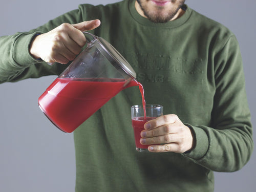 Plastic Carafe with Lid, 1.5L Jug in Assorted Colors Red/Dove Grey/Pale Green/Acid Green
