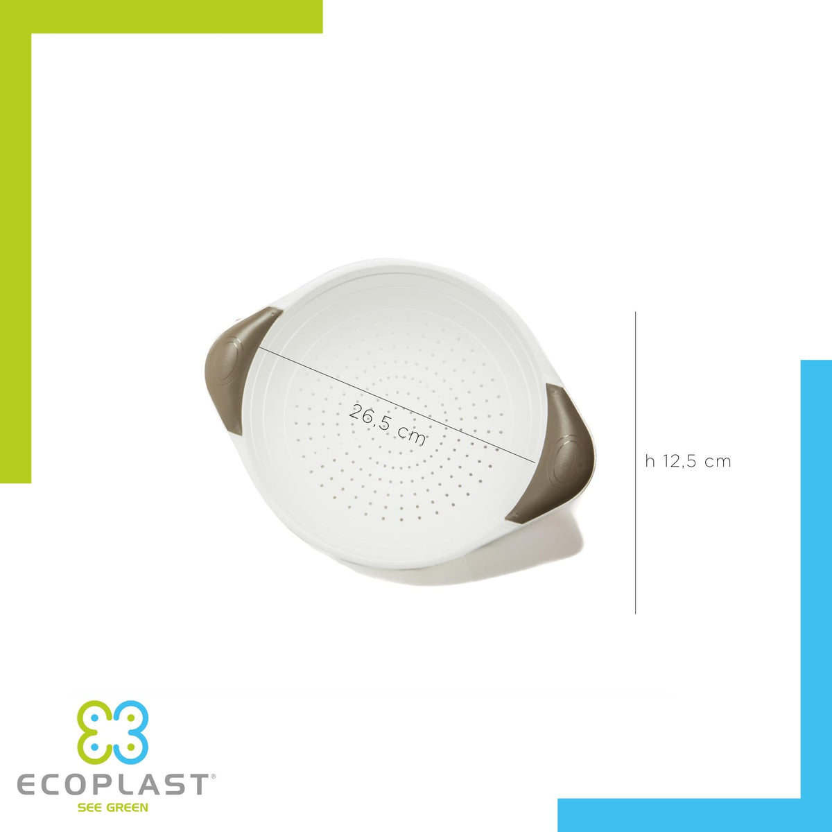 Ecoplast | Allegro Colander ø26.5, Plastic Colander with Handles, Assorted Colors: Green/Red/Dove Grey/Tangerine, Made in Italy