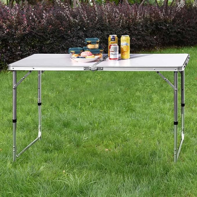 Tavolo Pieghevole Campeggio 150x60cm Alluminio Bianco