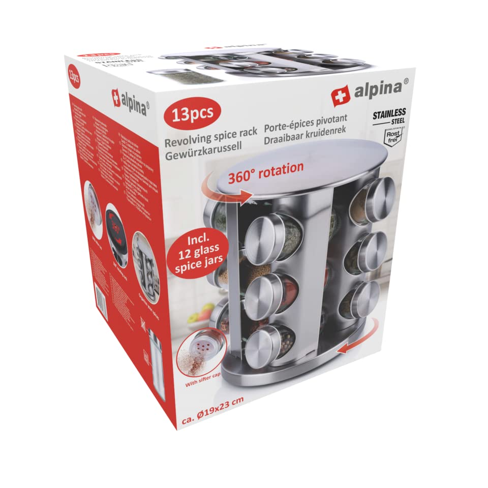 Alpina. Rotating spice rack with glasses, Ø 19 x 23 cm, 360° rotation, 12 glasses, stainless steel
