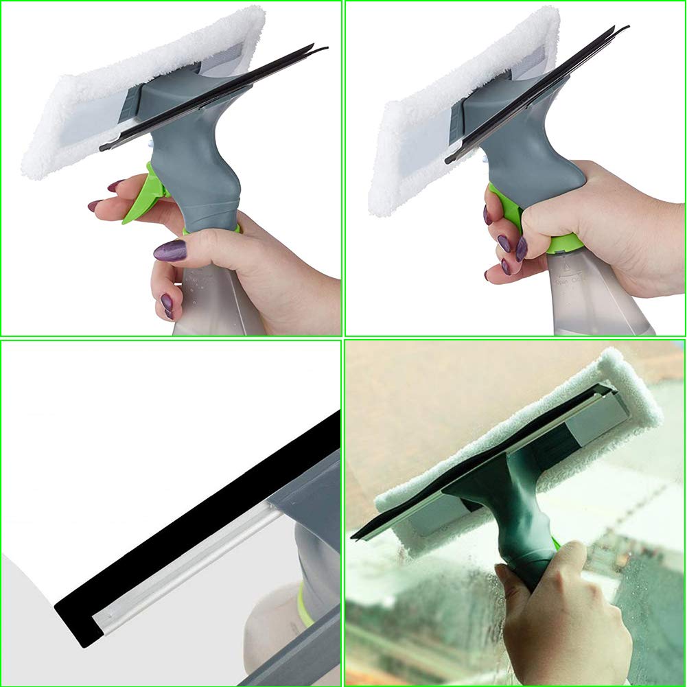 Nettoyant vitres 3 en 1 multi-usages avec pulvérisateur intégré et chiffon en microfibre pour le nettoyage des vitres et fenêtres, env. 26,5 x 25,5 cm (blanc)