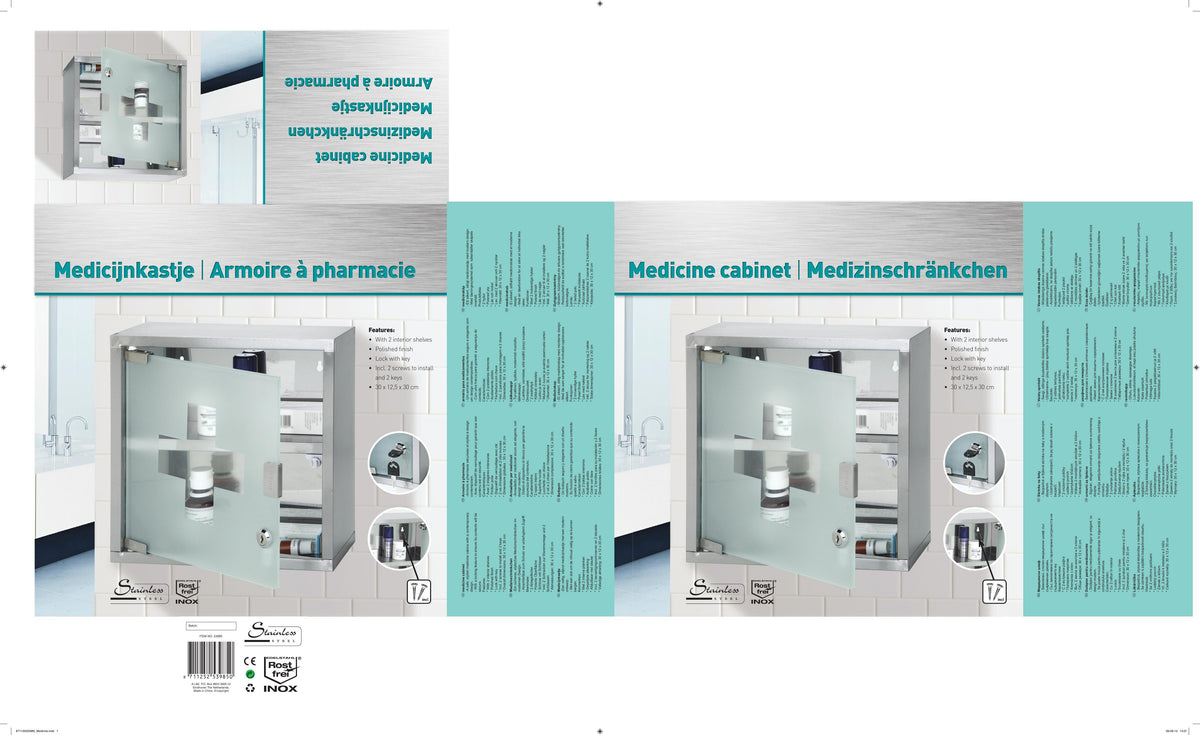 Armadio Medicinale Bianco Vetro 30x12x30cm Armadietto Parete