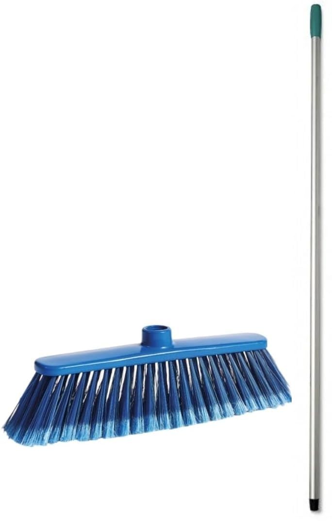 Fercasashop Blumarea Broom, Floor Cleaning - Tiles, Concrete, Nylon, Blue Color, Professional, for Hotels and Restaurants complete with aluminum handle 140 cm