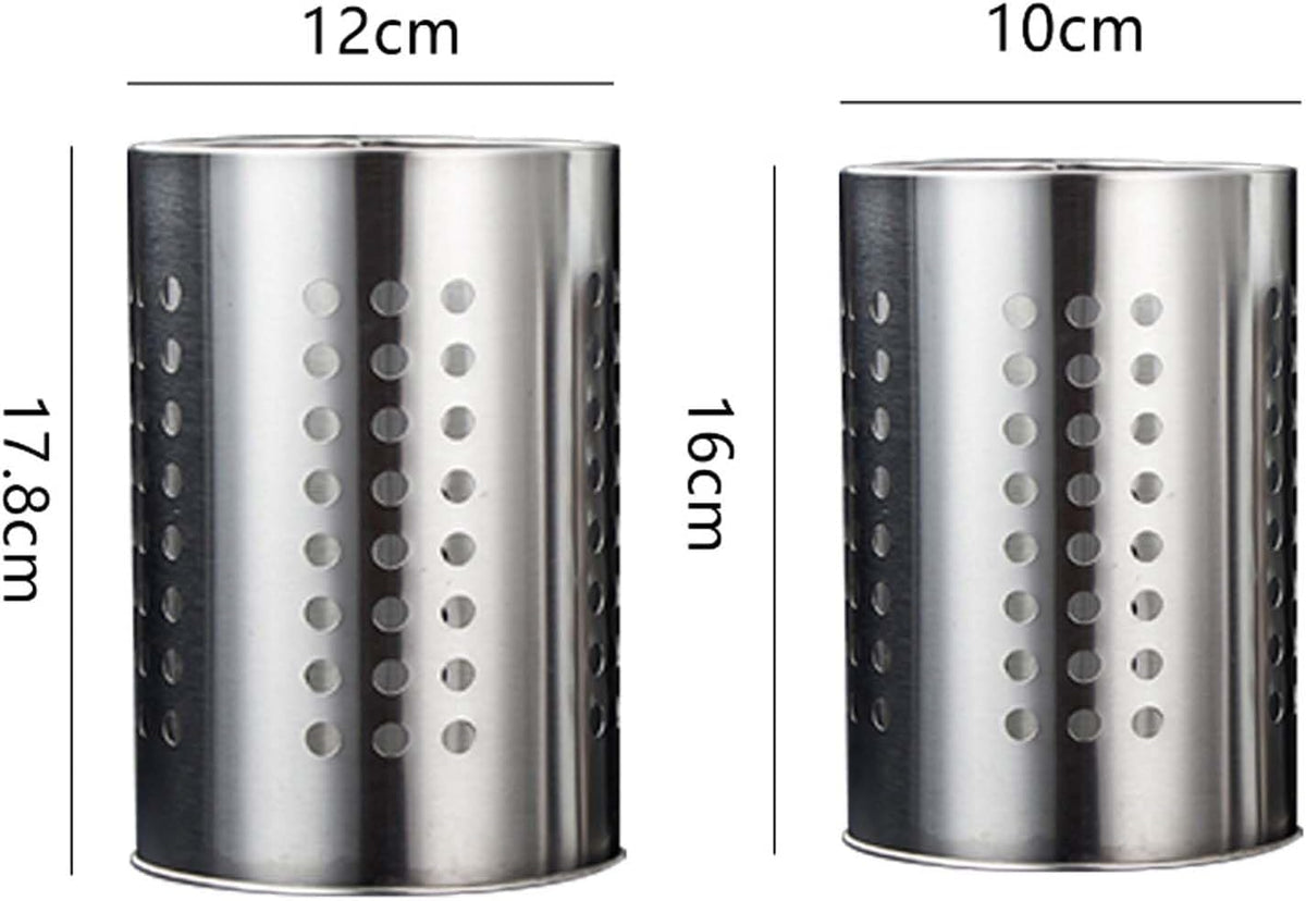 FERCASASHOP Metal Cutlery Holder, Set of 2, 16x10 cm and 18x12 cm, Silver Utensil Holder for Chopsticks, Knives, Forks, Scissors
