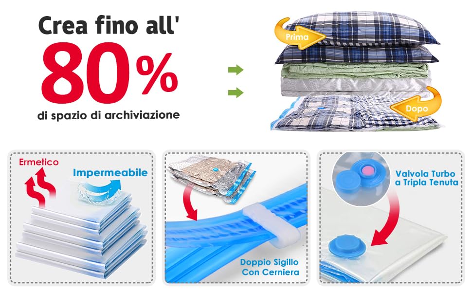 Sacchetti Sottovuoto Salvaspazio Set 2 Pezzi XXL+L con Pompa Manuale