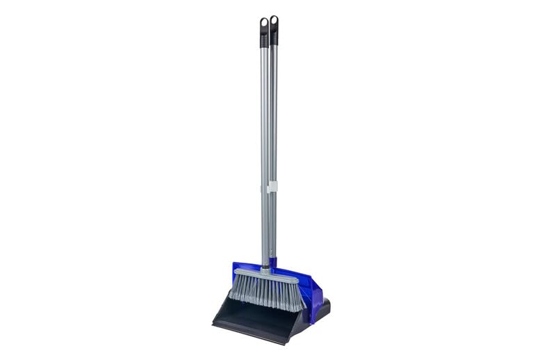 FERCASASHOP Dustpan and Broom Set with Long Handle, in Polyethylene, for Kitchen, Bathroom, Living Room and Garage, Red, Black, Blue