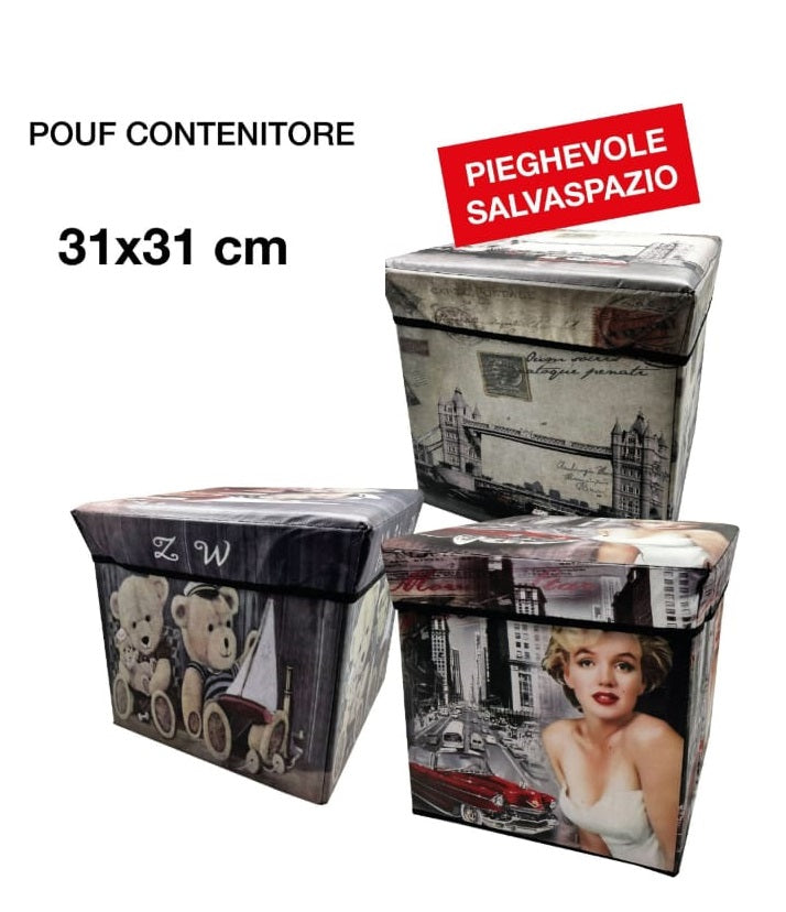 Pouf Contenitore Pieghevole 31x31 cm Salvaspazio