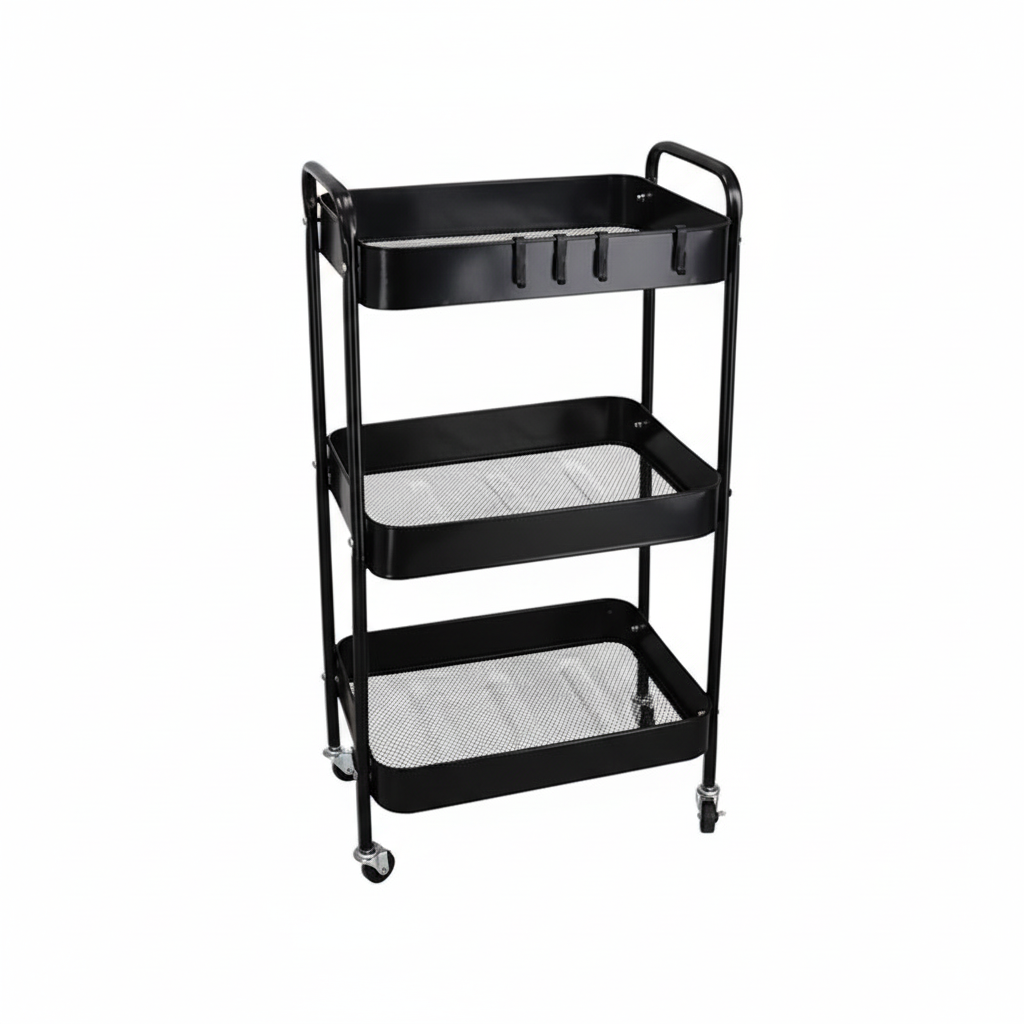 Carrello Multiuso 3 Ripiani Lolly 78x30x45cm Nero Ruote