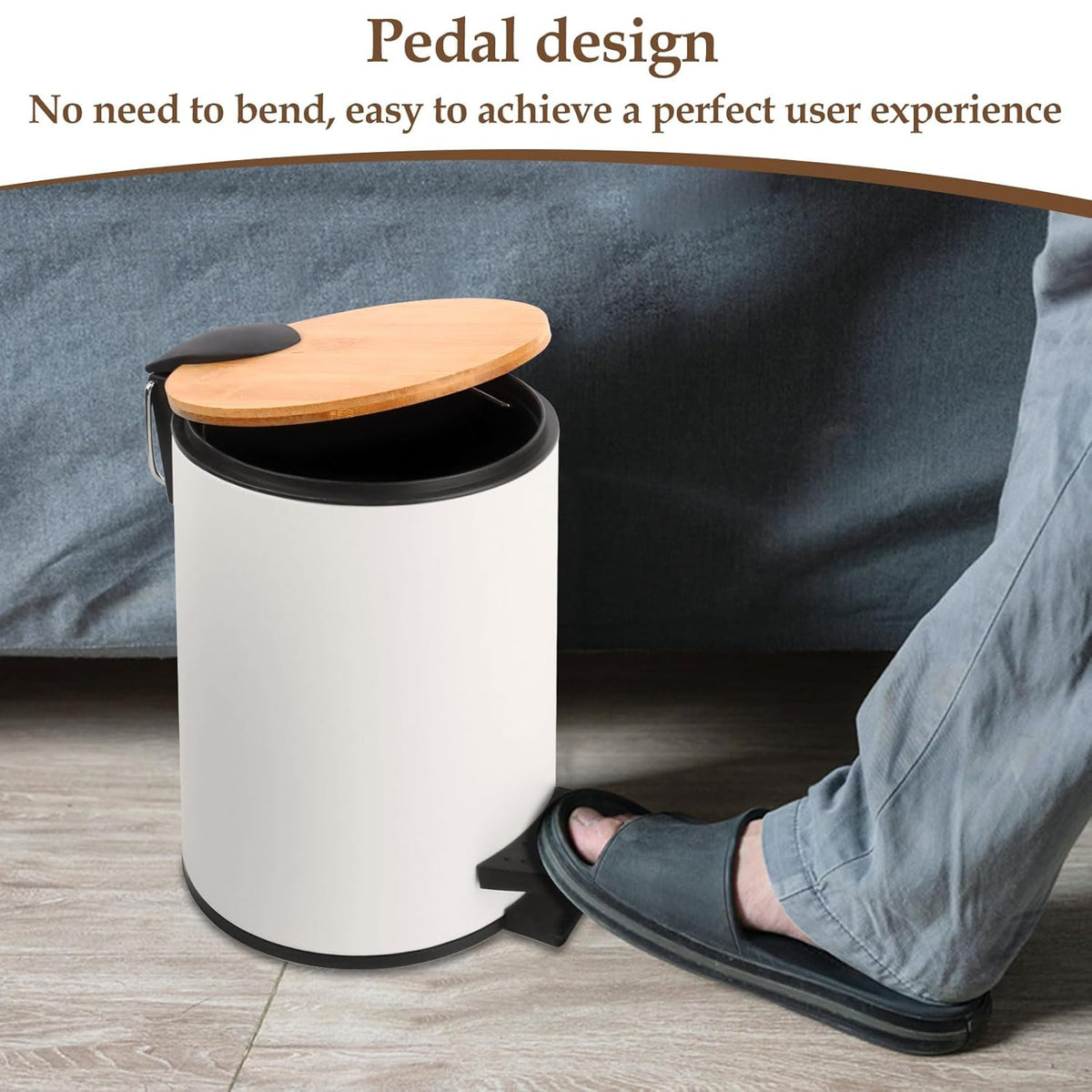 FERCASASHOP® Metal Bathroom Trash Can with Bamboo Lid, 3 Liter Pedal Bin