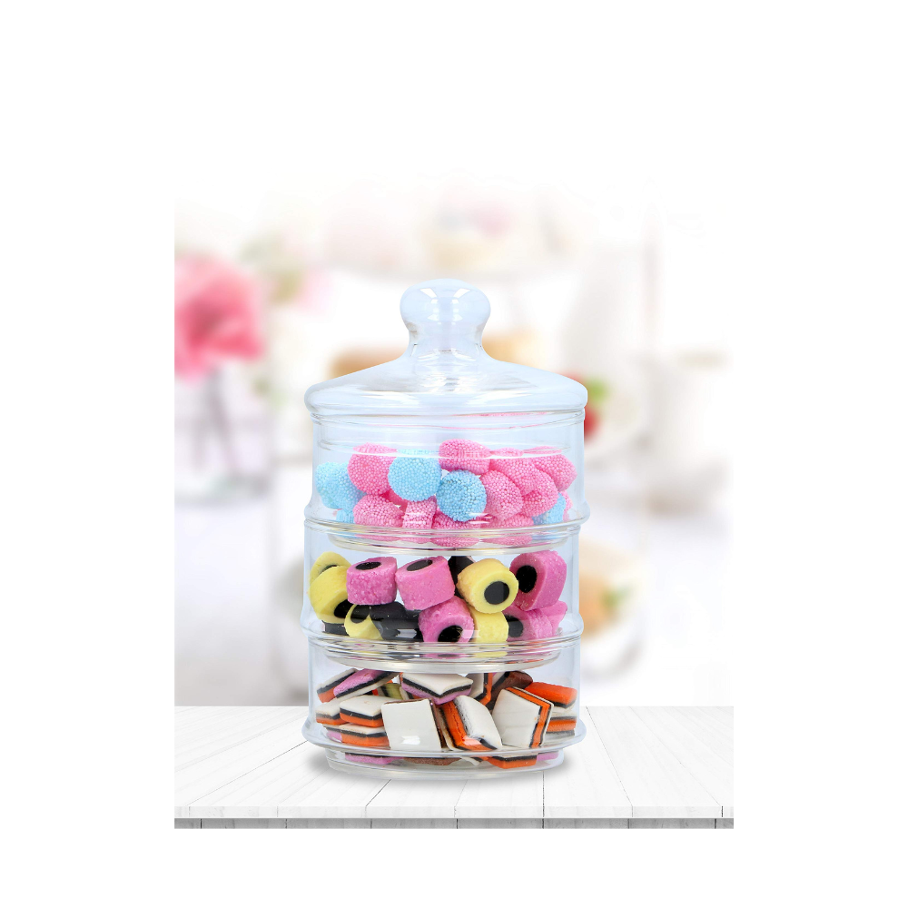 EDCO Bon Bon Sweet Jar Container with 3 Stackable Glass Jars and Lid for Confetti, Parties and Ceremonies