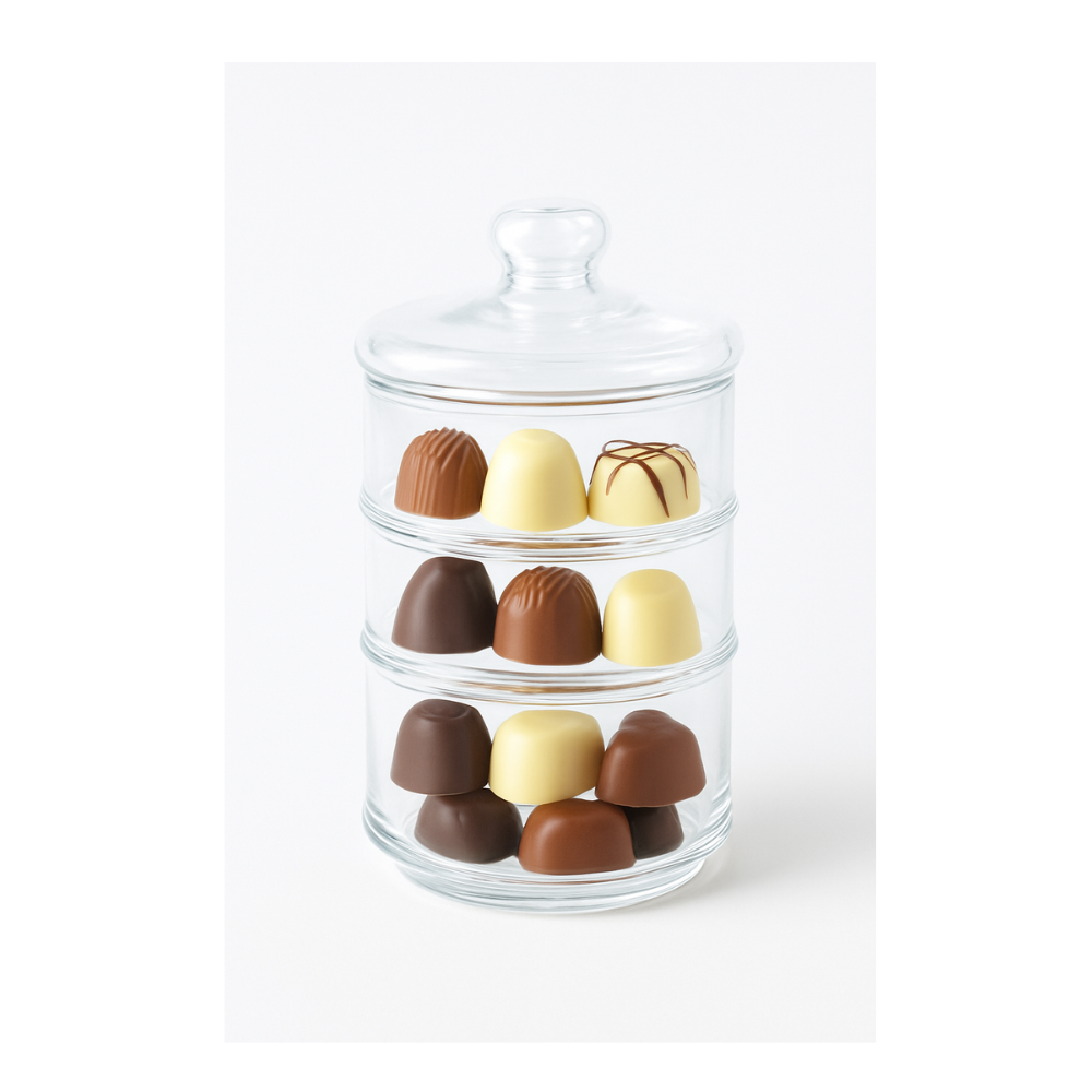 EDCO Bon Bon Sweet Jar Container with 3 Stackable Glass Jars and Lid for Confetti, Parties and Ceremonies