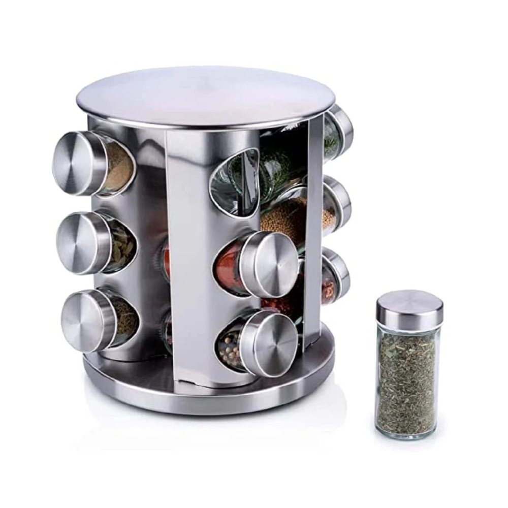 Alpina. Rotating spice rack with glasses, Ø 19 x 23 cm, 360° rotation, 12 glasses, stainless steel