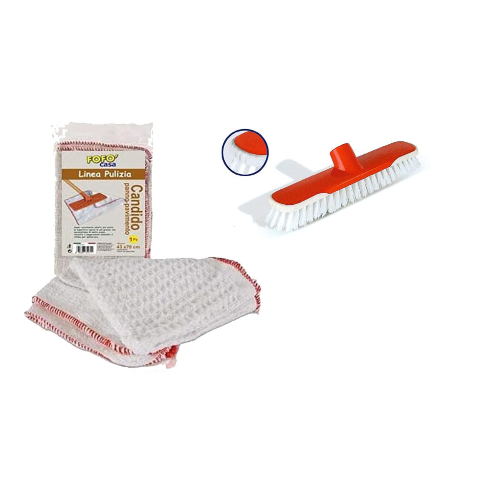 FercasaShop® 10 Giant Cotton Floor Cleaning Cloths 42x73 cm + Brush with extra strong bristles and bumper - Floor Cloth Excellent for Washing Floors 10 Piece Kit