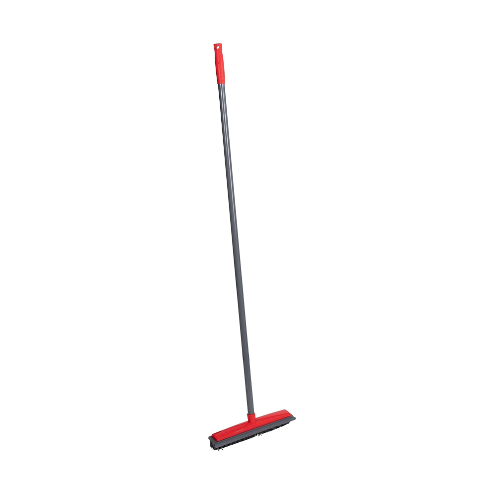 Brosse en caoutchouc Dirt Devil – Balai à poils d'animaux – Caoutchouc – Essuie-glace avec manche – 120 cm – Gris/Rouge