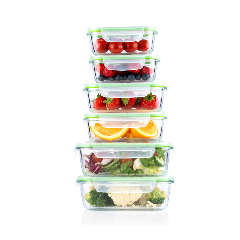 Set 6 Contenitori Vetro Borosilicato Ermetico 370-1050ml