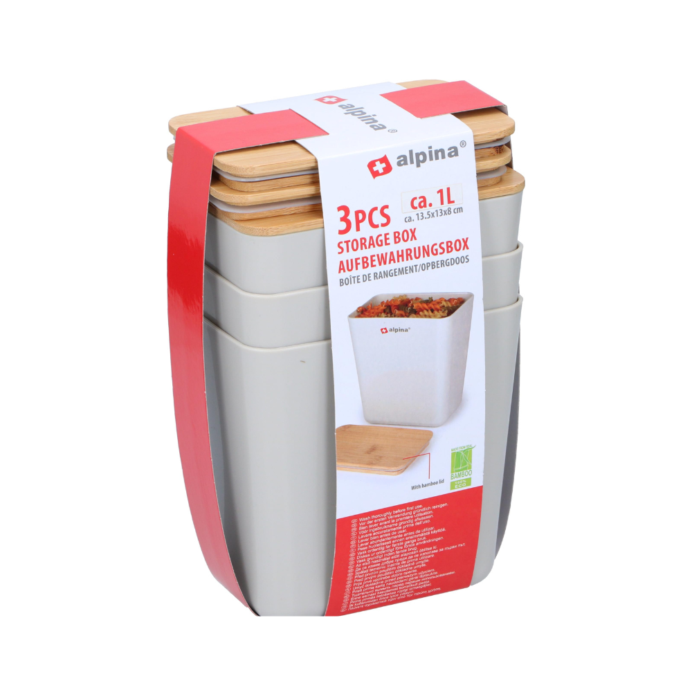 Set 3 Contenitori Ermetici 1L Alpina | Coperchio Bambù