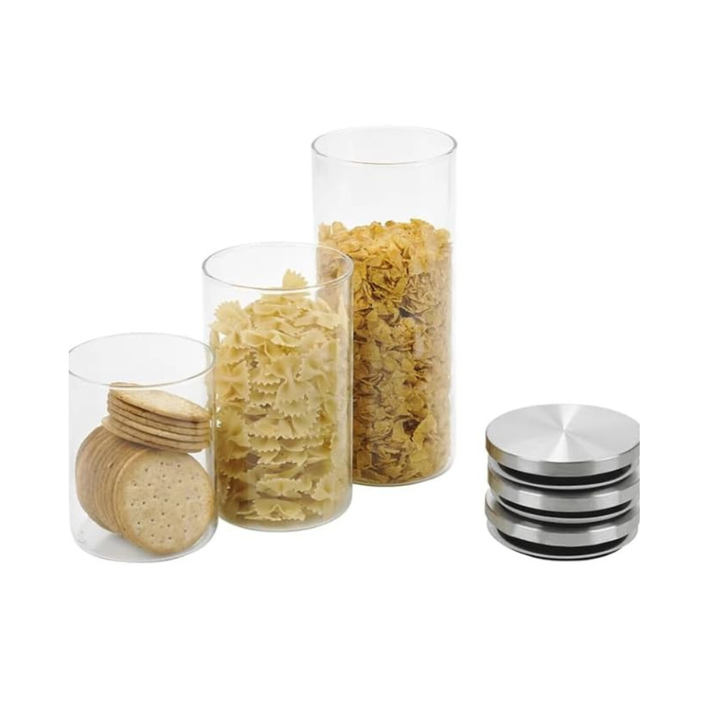 Set 3 Barattoli Vetro Ermetici 650ml 950ml 1400ml Cucina