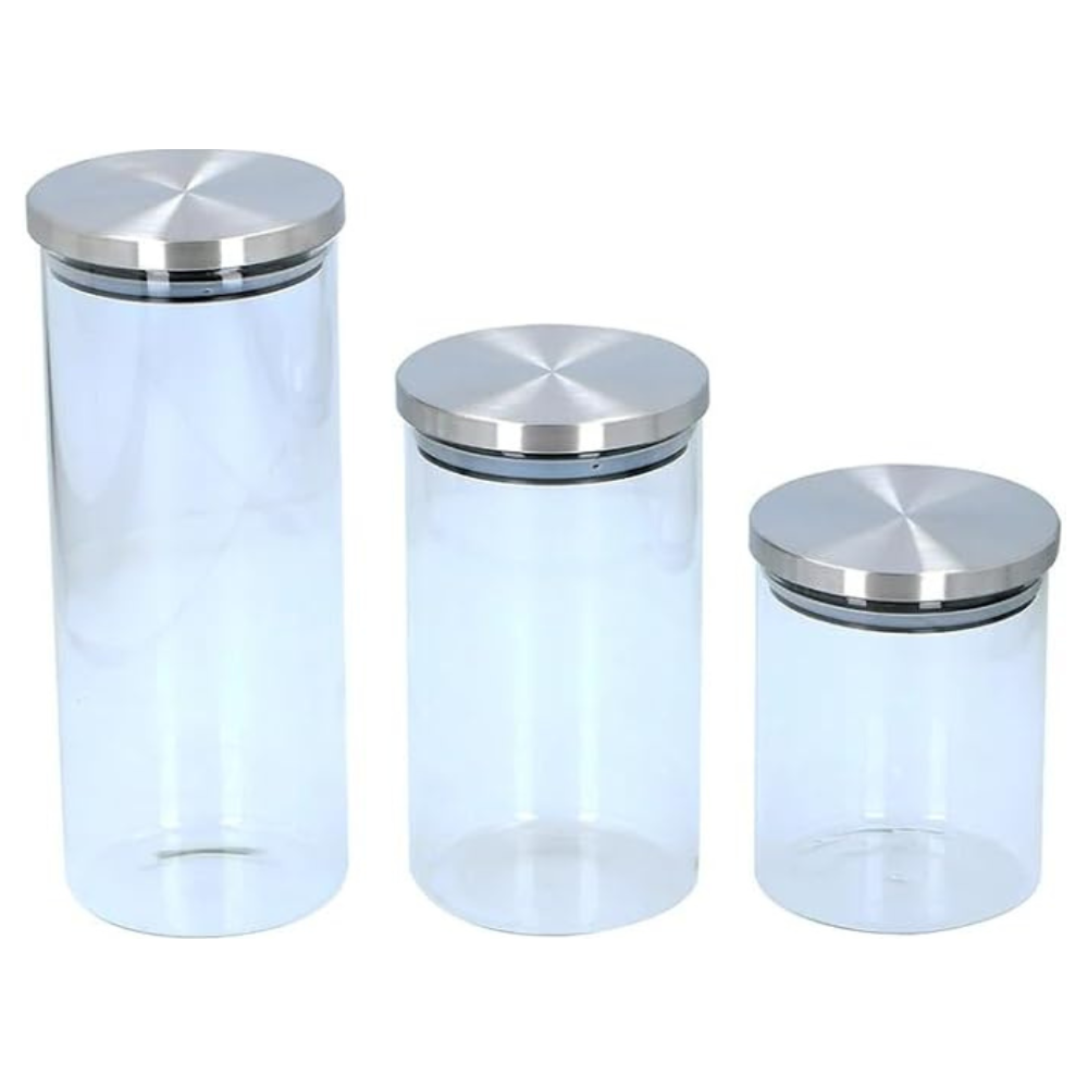 Set 3 Barattoli Vetro Ermetici 650ml 950ml 1400ml Cucina