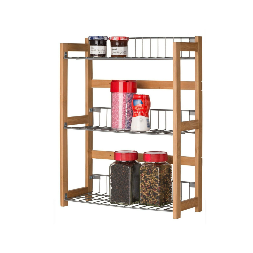 Kitchen Shelf with 3 Shelves in Wood and Metal for Food Pantry 33x42h cm