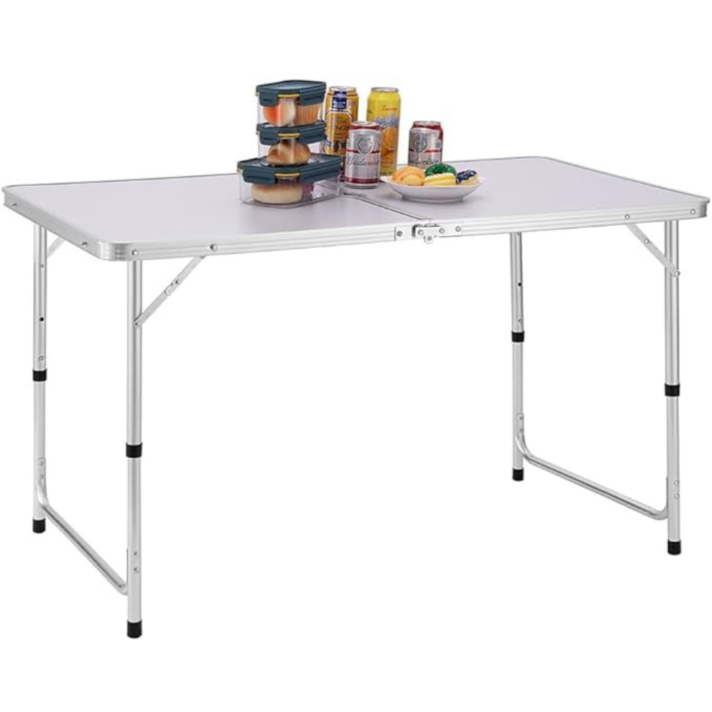 Tavolo Pieghevole Campeggio 150x60cm Alluminio Bianco