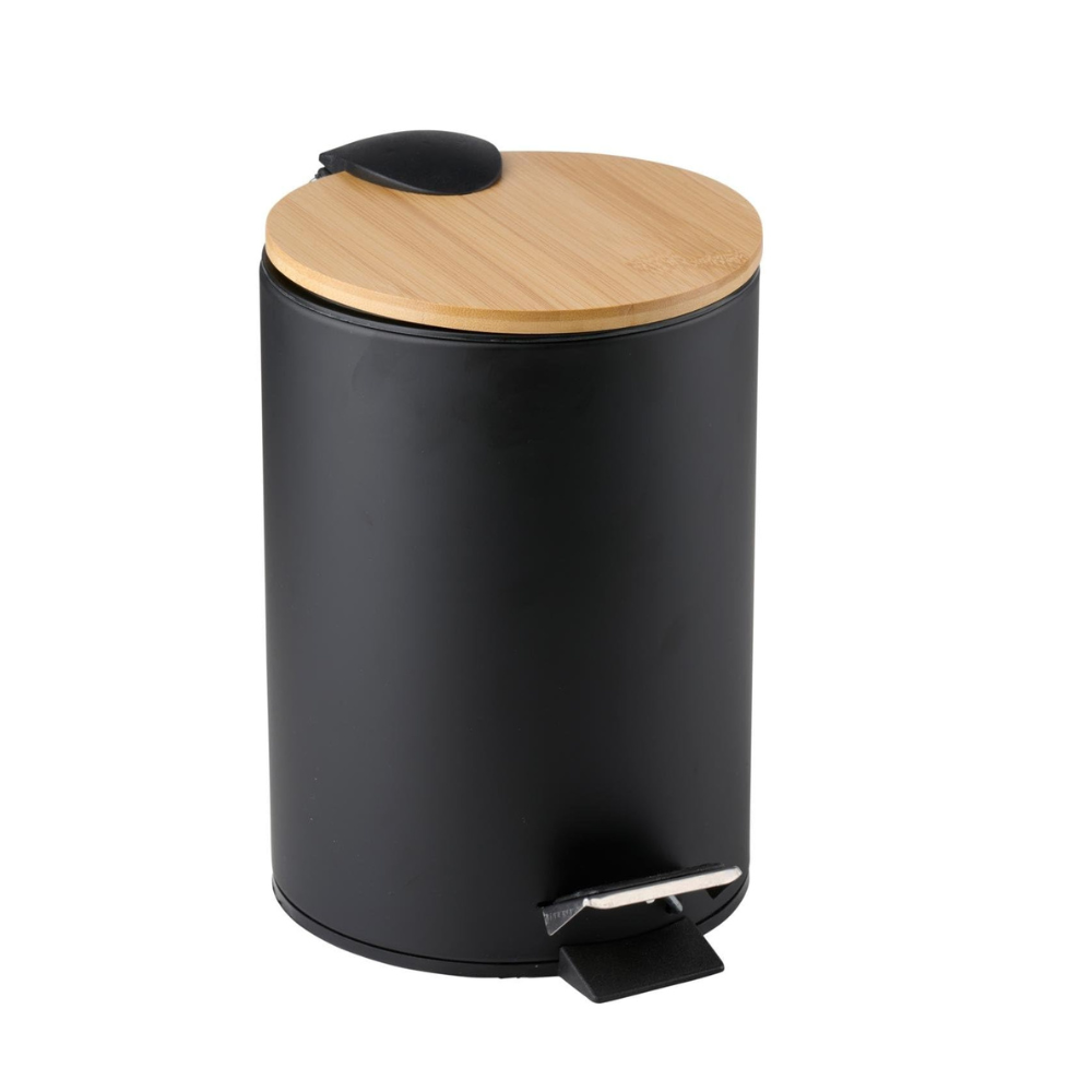 FERCASASHOP® Metal Bathroom Trash Can with Bamboo Lid, 3 Liter Pedal Bin