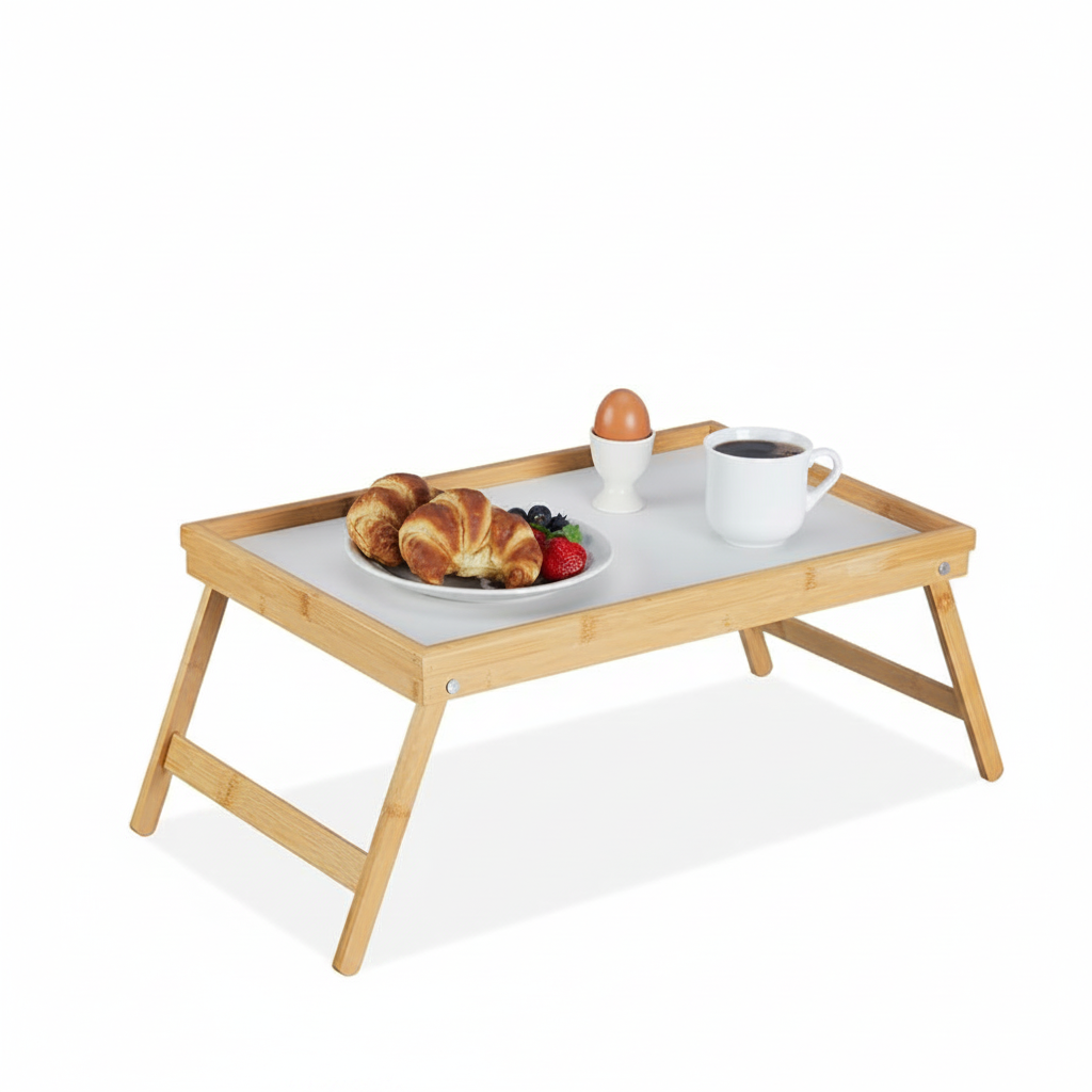 FERCASASHOP - Bed Tray, Armchair Tray, Folding Bamboo Tray, Breakfast Tray, with Folding Legs, Natural Color, Brown, 31x50x23.5 cm