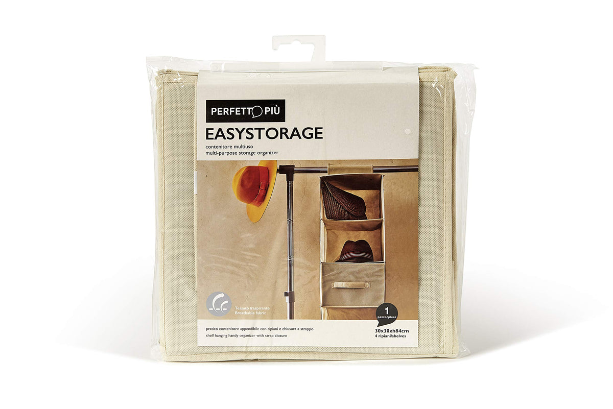 Contenitore Verticale Tnt 4 Ripiani, Tessuto, Ecru, 30.0x30.0x84.0 Cm
