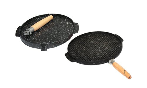 Bistecchiera Padella Griglia 28cm Pietra Lavica - Doppia Piastra