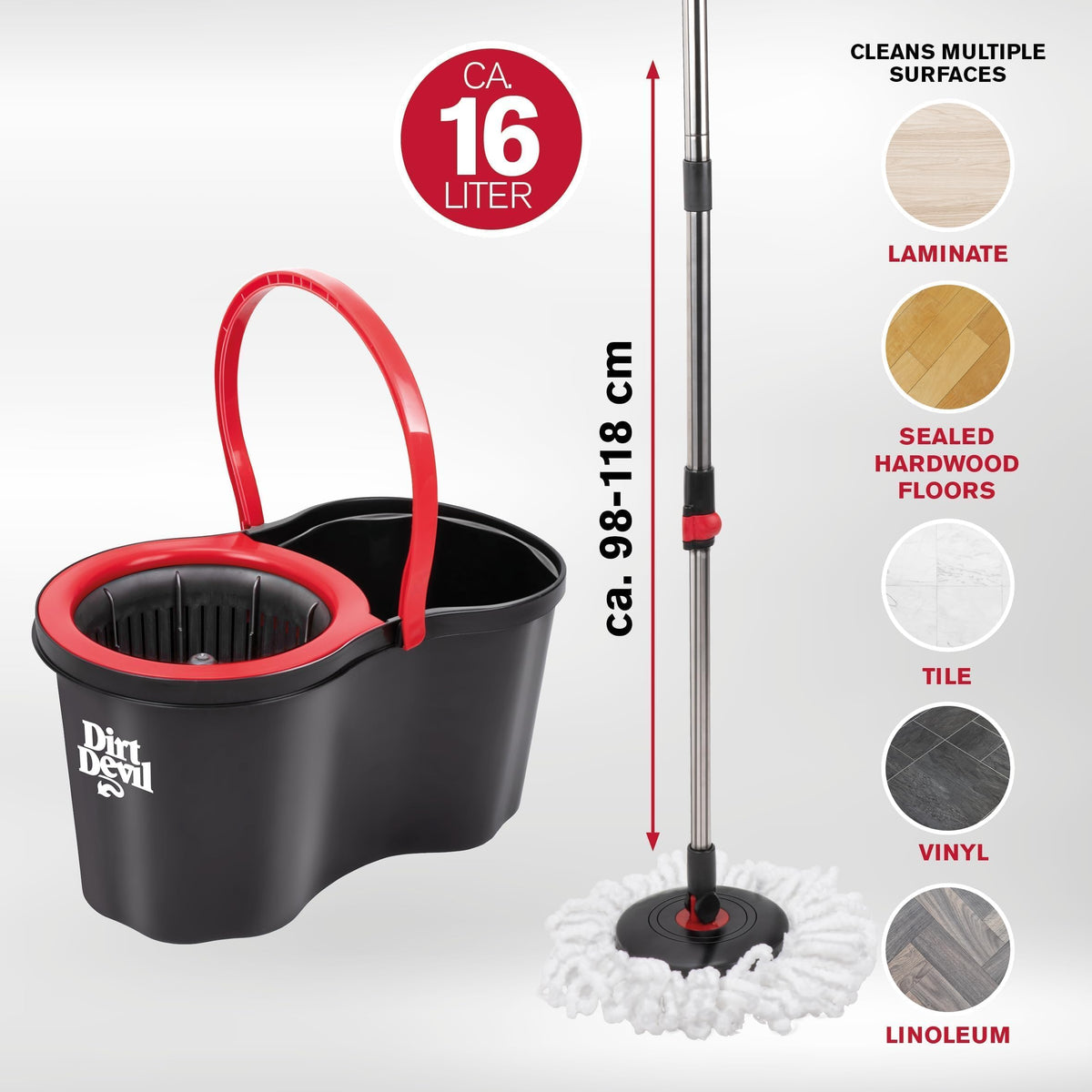 Set Mocio Dirt Devil con Strizzatore e Secchio 16L - Microfibra