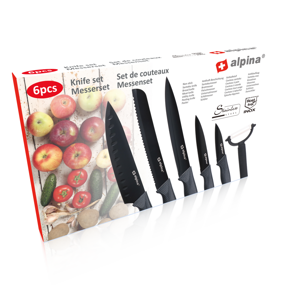 Set 6 Coltelli Pelapatate Acciaio Inox Antiaderente