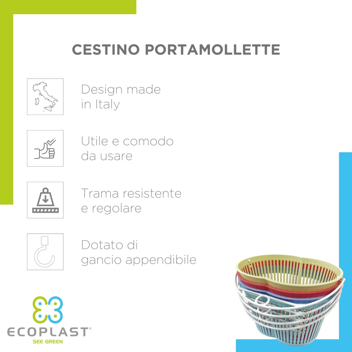 Portamollette Bucato Ecoplast Made in Italy 4 Colori