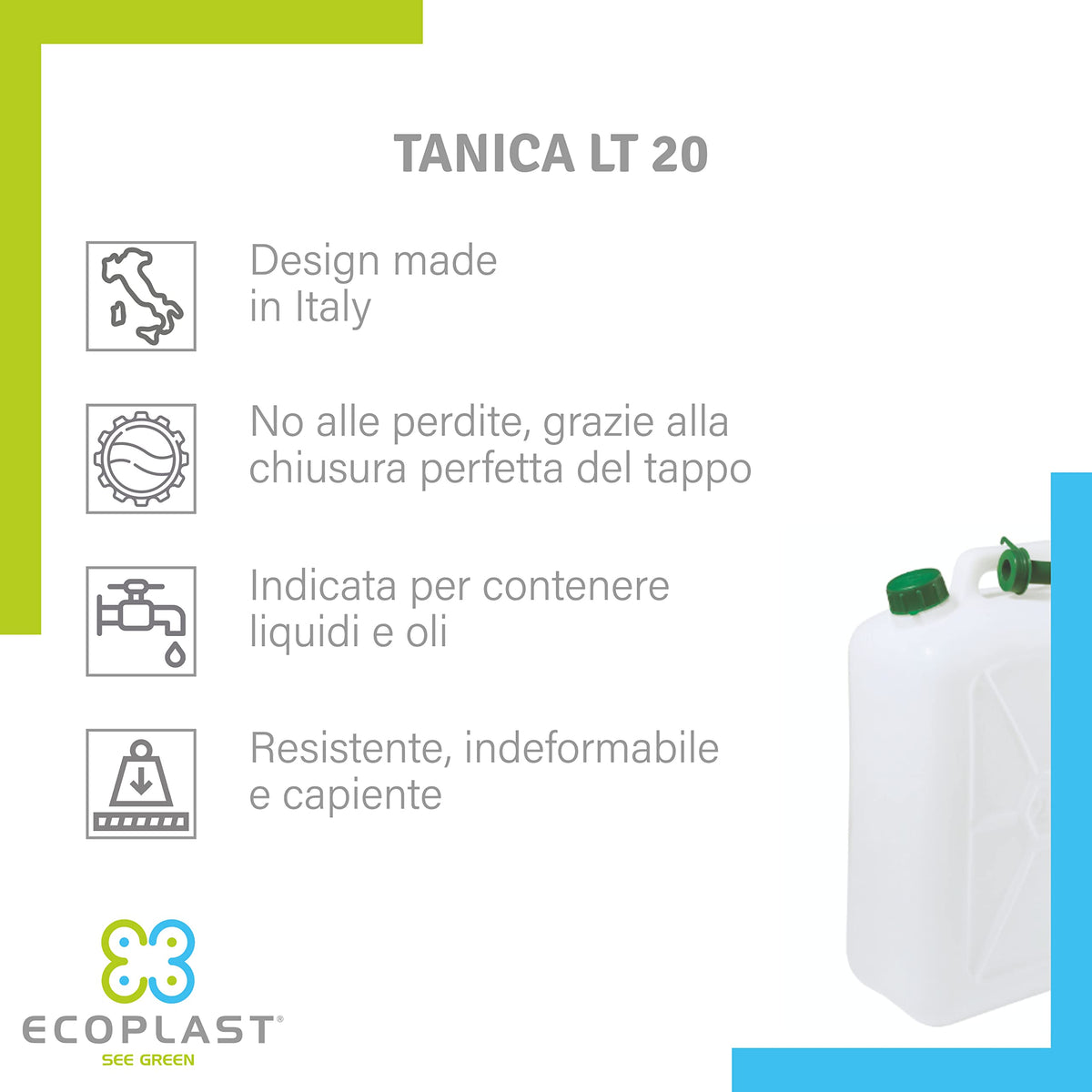 Tanica Ecoplast 5-10-15-20L Tappo Ermetico Made in Italy