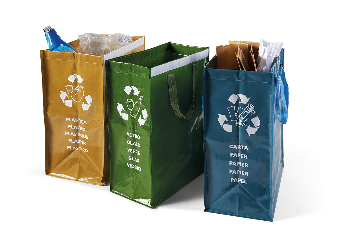 Set 3 Contenitori Raccolta Differenziata Perfetto Ricicla Bags 110L - Polipropilene Semirigido