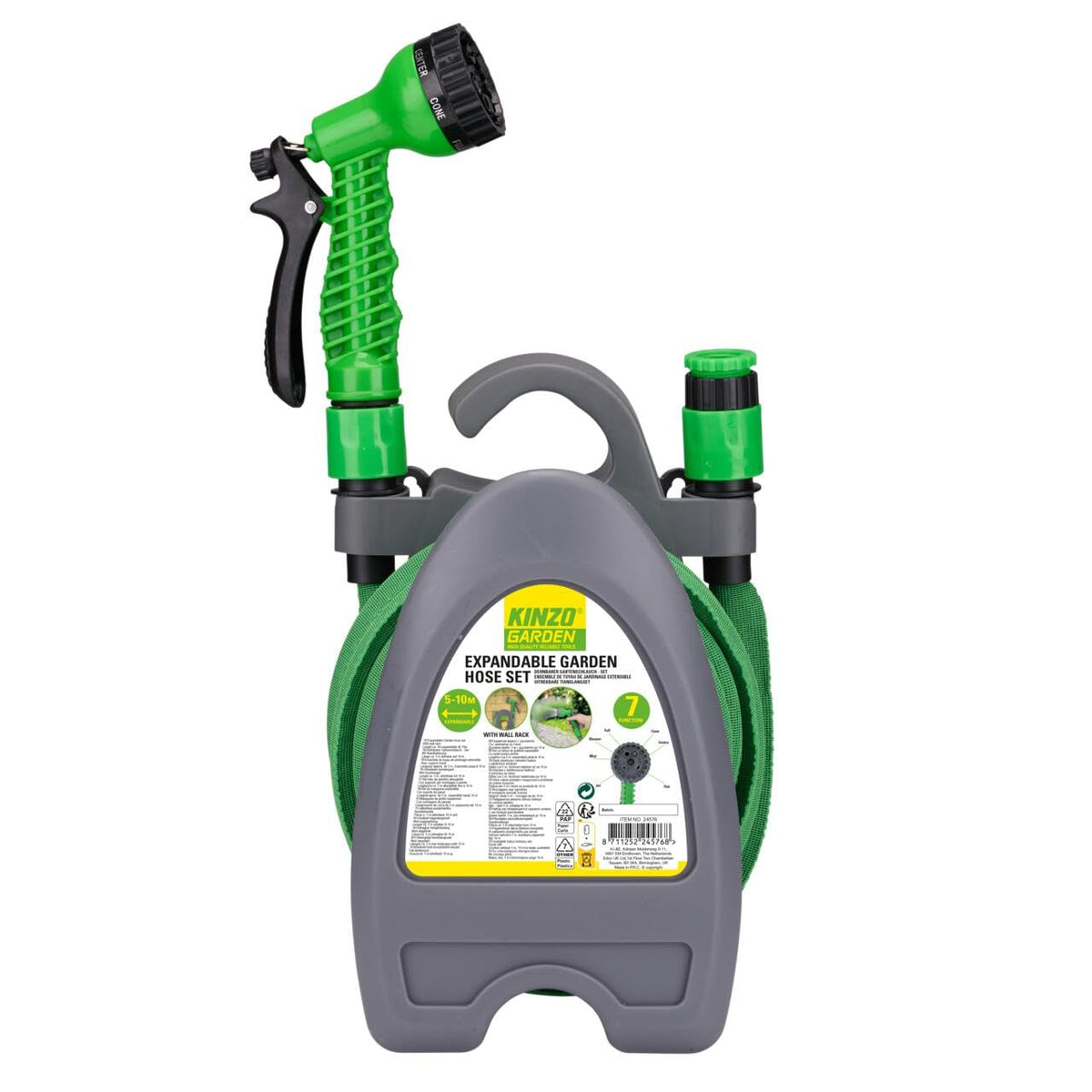 Tubo da Giardino Estensibile Kinzo 5-10 m con Pistola 7 Getti e Supporto