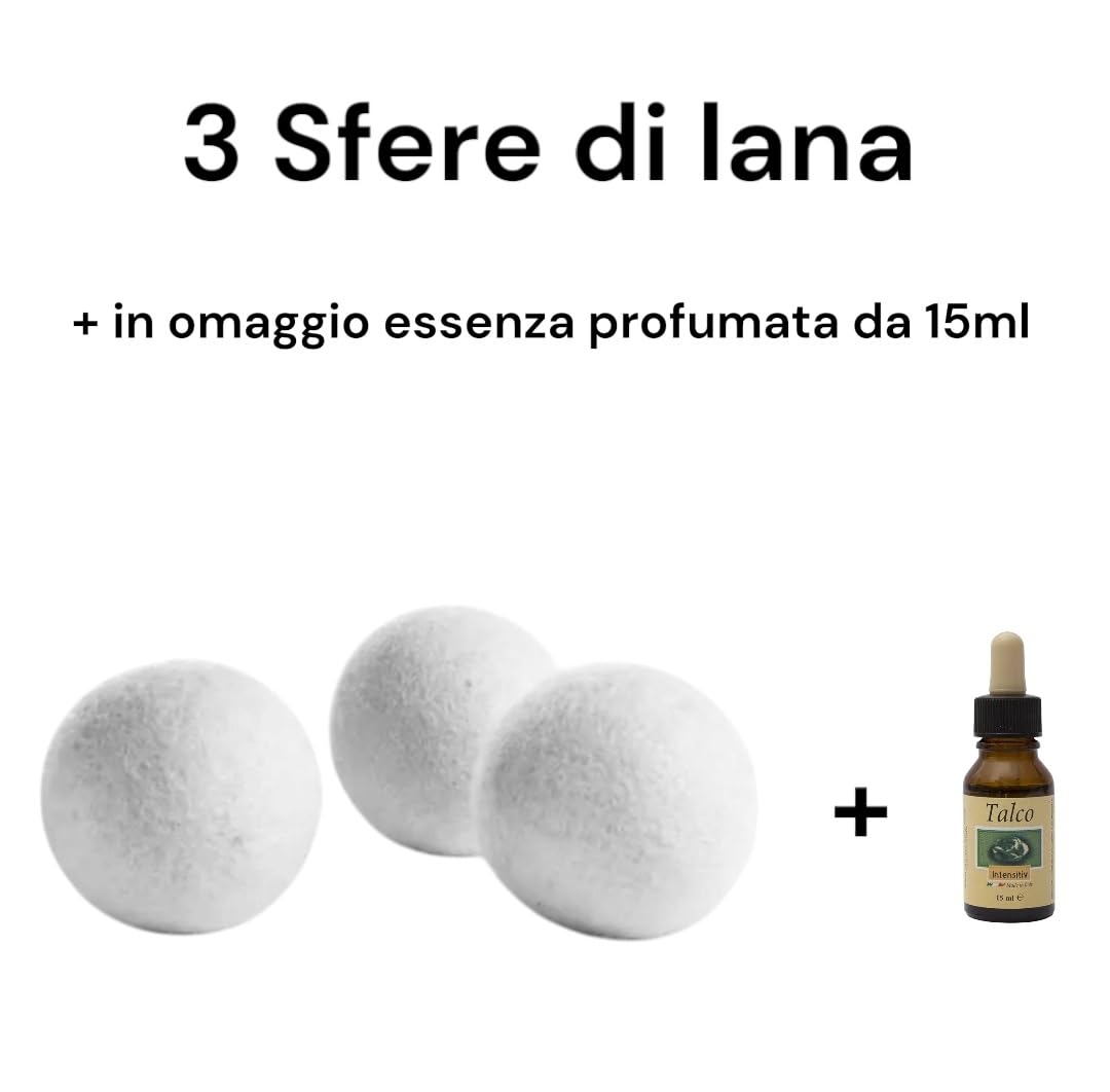 Sfere Asciugatrice Lana Naturale Set 3 Pezzi Ø70mm + Profumatore - 100% Nuova Zelanda