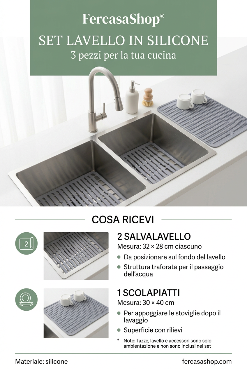 Brochure del set lavello FercasaShop con caratteristiche e misure