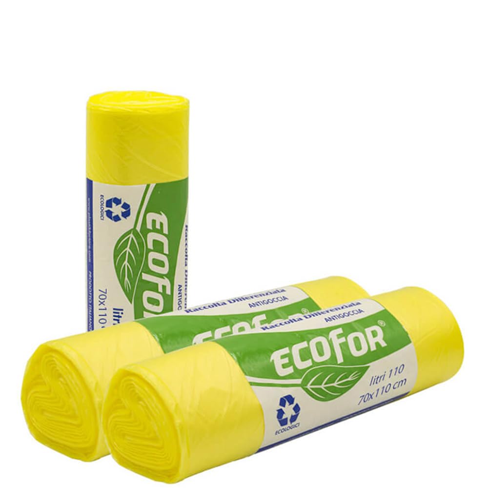 SACCHI SPAZZATURA GIALLI IN PLASTICA PE-LD Cm 70x110 (110 litri) - SCATOLA DA 100 SACCHETTI