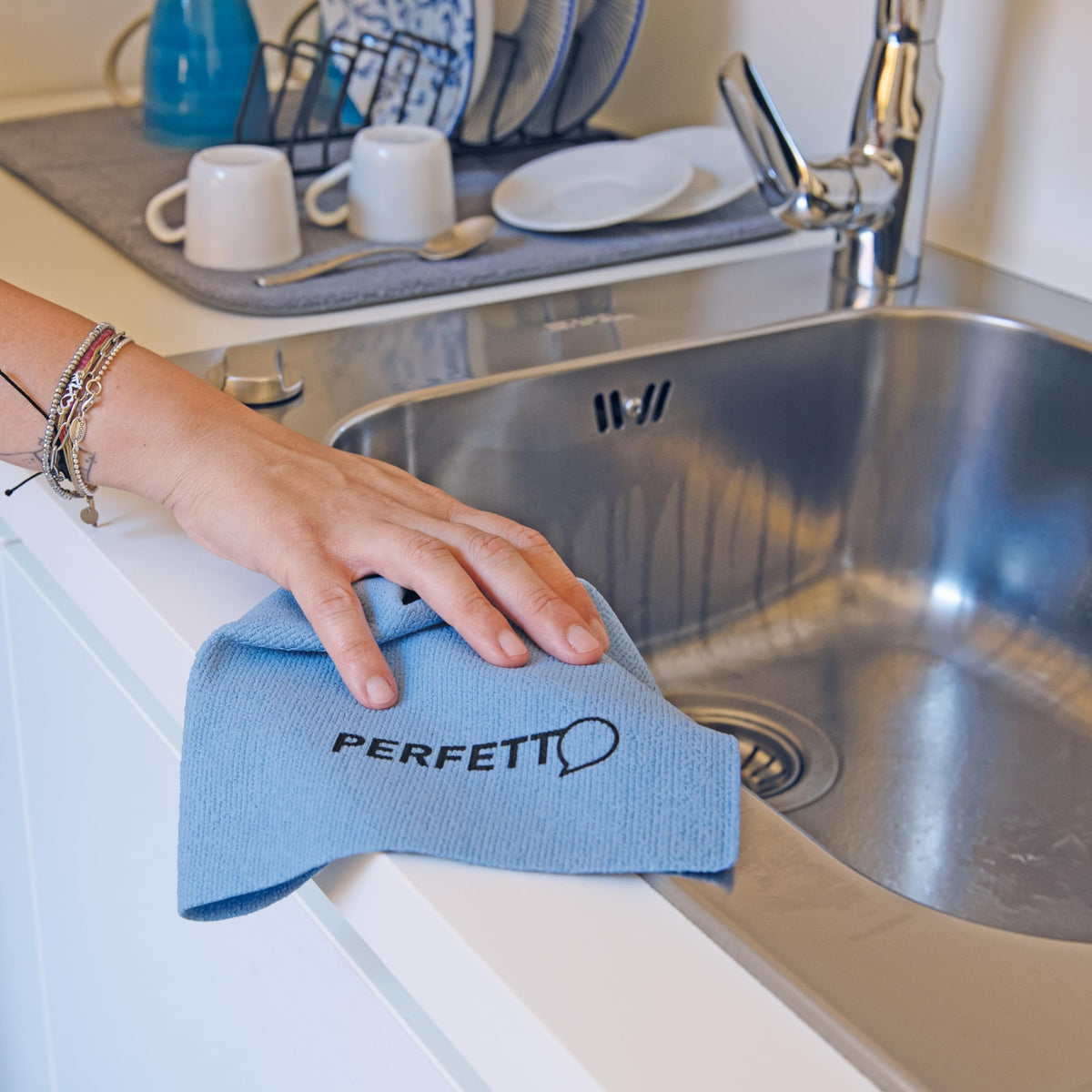 Perfetto Extreme Multipurpose Cloth for Steel/Glass, Fabric, Blue, 36x32x0.5 cm