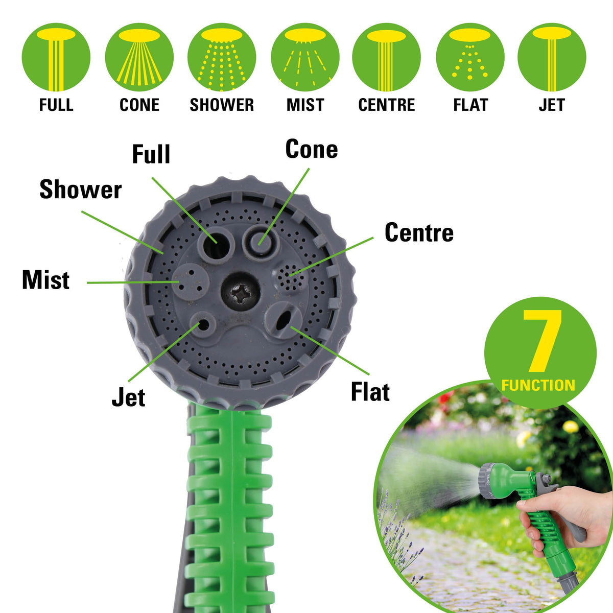 Tubo da Giardino Estensibile Kinzo 5-10 m con Pistola 7 Getti e Supporto
